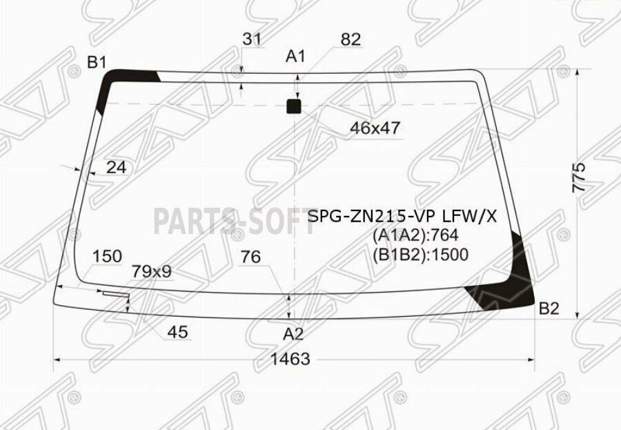 SAT SPG-ZN215-VP LFW/X Стекло лобовое Toyota Hilux Pick Up 04-15 / 4Runner 02-09 / Fortuner 04-15 / Hilux Surf 02-09