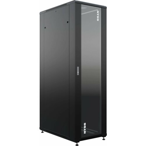 Шкаф серверный NTSS Премиум (NTSS-R42U80100GS-BL) напольный 42U 800x1000мм пер. дв. стекл металл 900кг черный 160кг