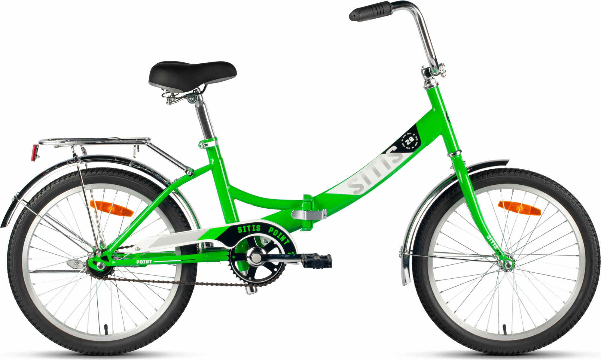 Велосипед складной SITIS POINT 20" (2024), ригид, складная рама, взрослый, стальная рама, 1 скорость, ножной тормоз, цвет Green-White-Black, зеленый/белый/черный цвет, размер рамы 20", для роста 150-180 см