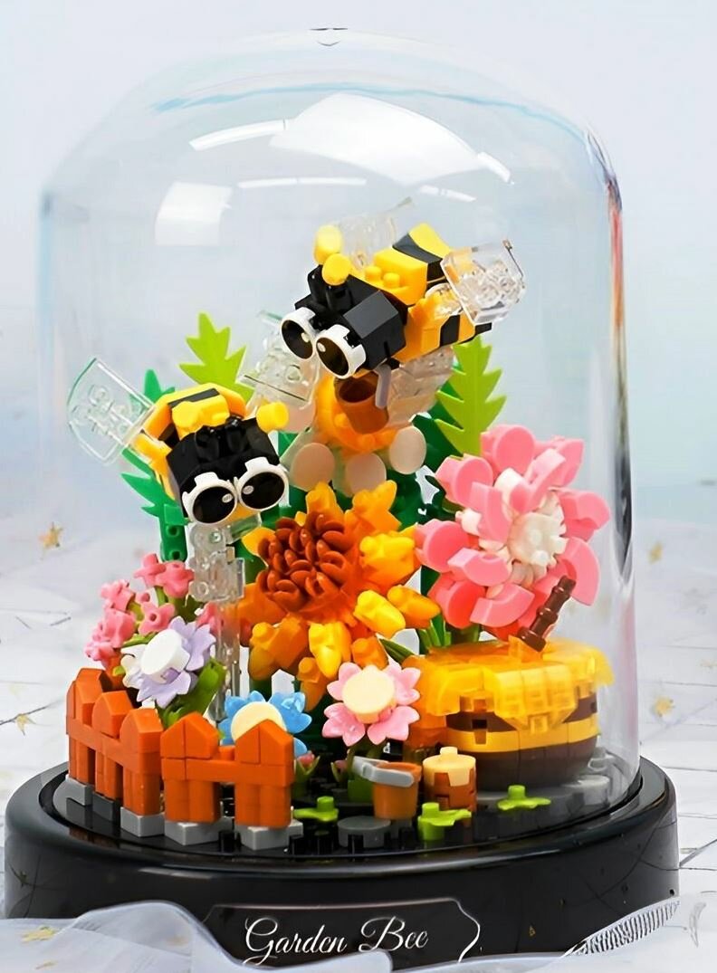 Конструктор 3D из миниблоков Balody Цветы с пчелками в колбе, 350 деталей - BA16368