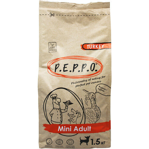 Пеппо 74698 Mini Adult Turkey сух. для собак мини пород Индейка 1,5кг