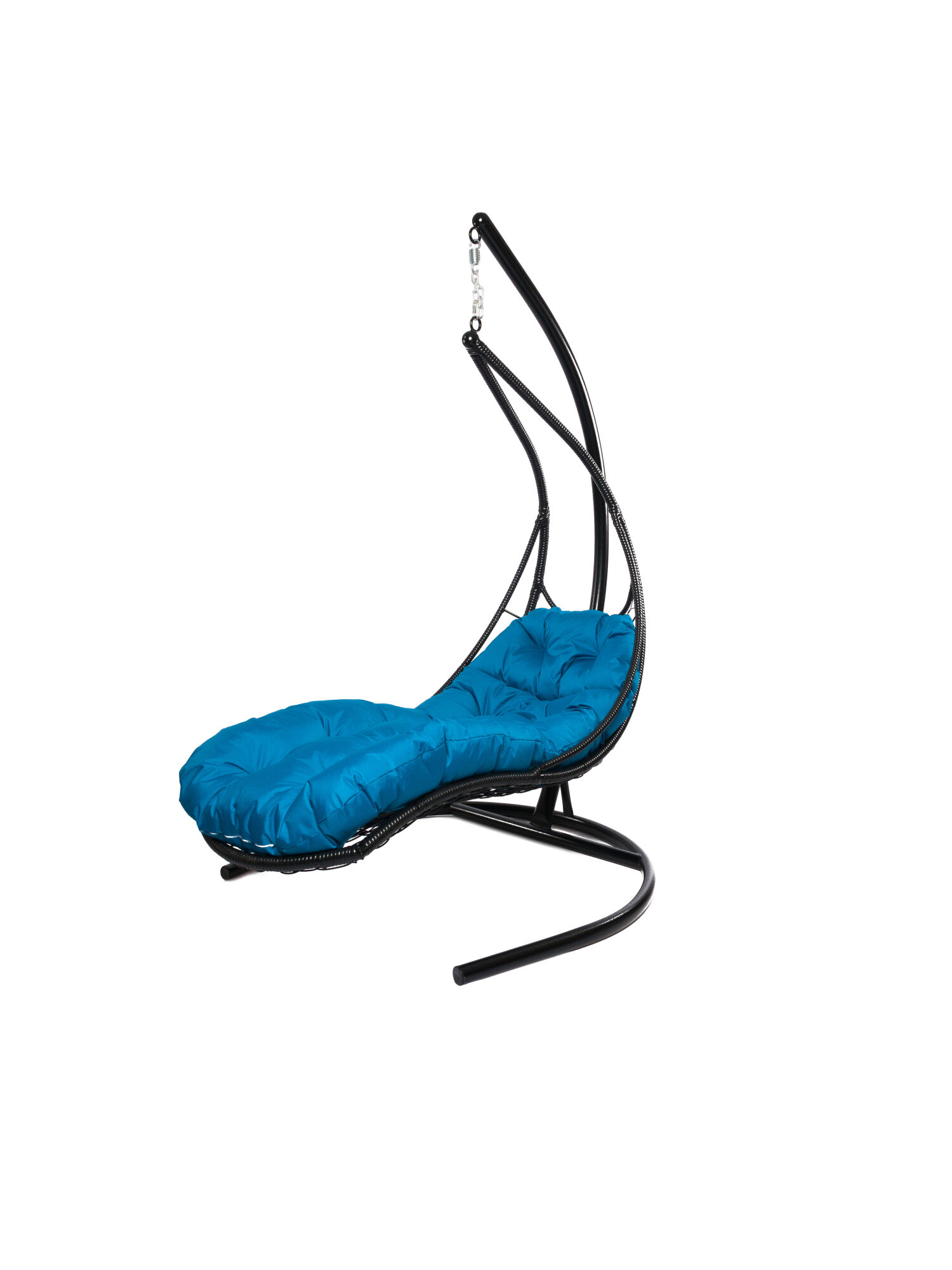 Подвесное кресло M-group лежачее с ротангом черное голубая подушка