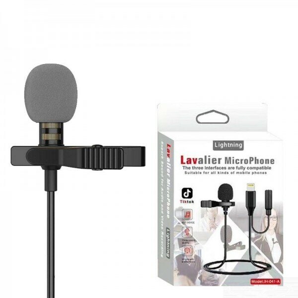 Петличный микрофон LAVALIER с кабелем Jack 3,5 мм - Lightning, 1,5 м, черный