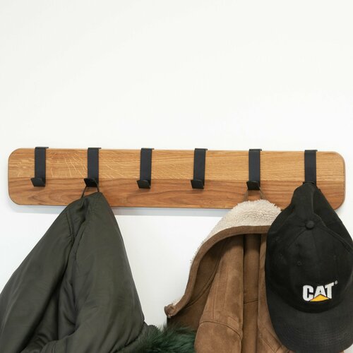 Вешалка настенная для одежды Мудэ с металлическими крючками из массива дуба для прихожей 3600₽