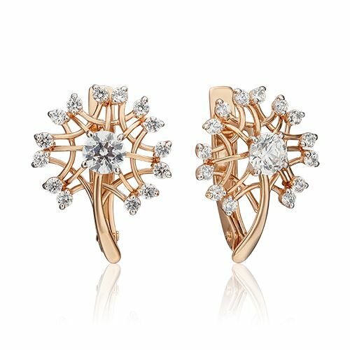 Серьги PLATINA, красное золото, 585 проба, фианит, , золотистый