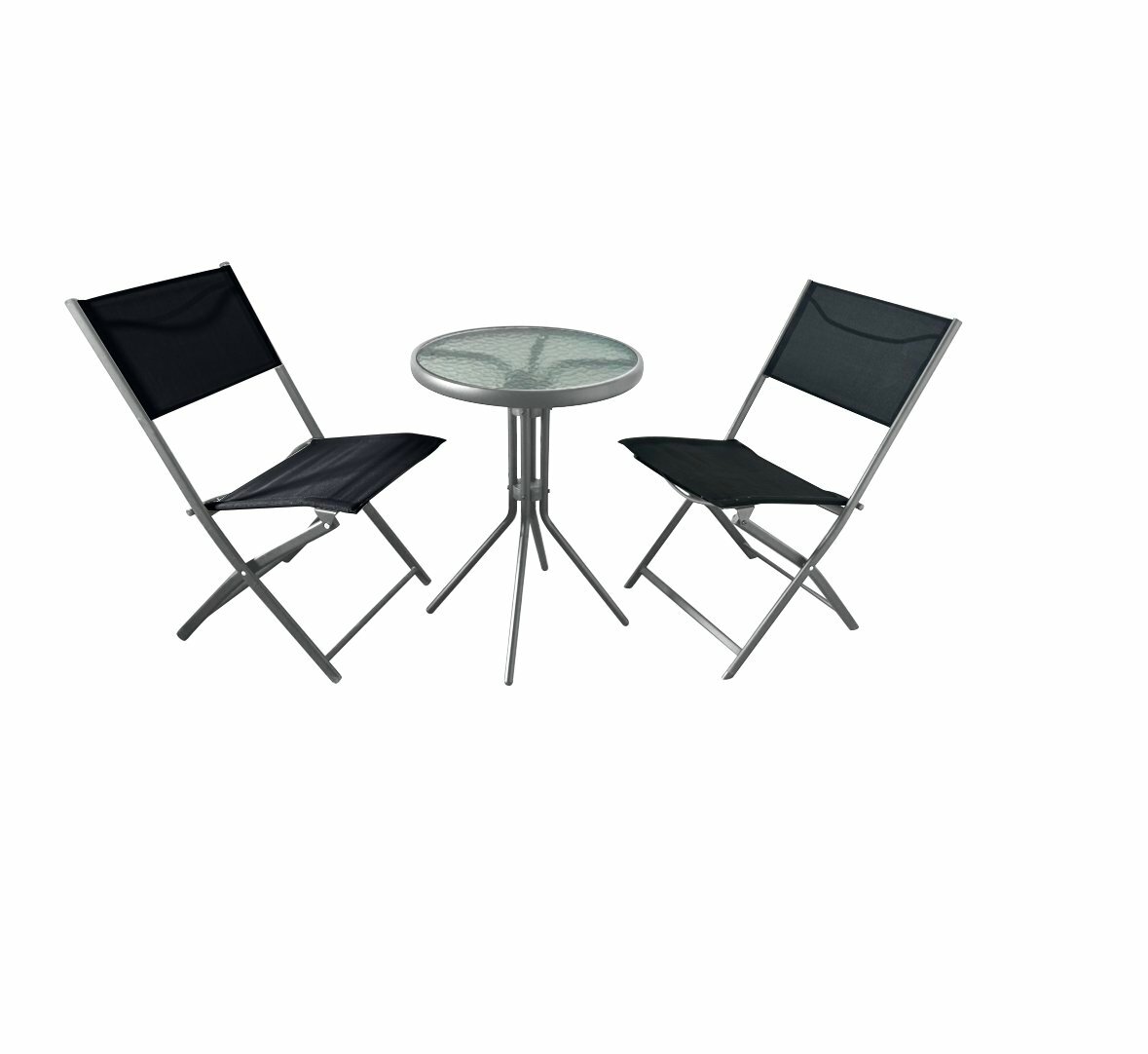 Набор садовой мебели Сиена (столик+2 складных стула), сталь/текстилен, серебро/черный