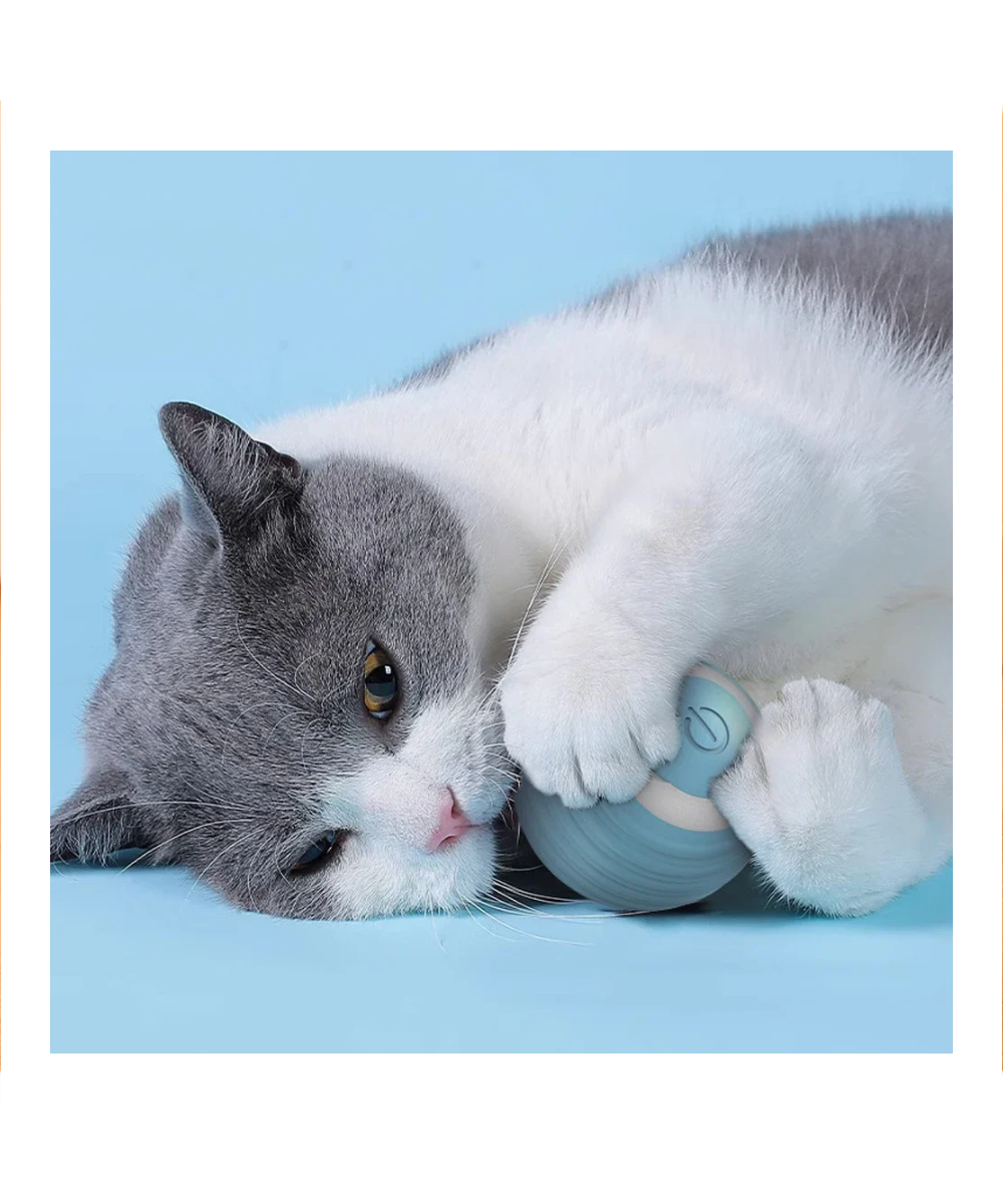 Игрушка для кошек и собак "Умный мячик", мячик с датчиком самостоятельно катается и реагирует на кошек, синий - фотография № 3