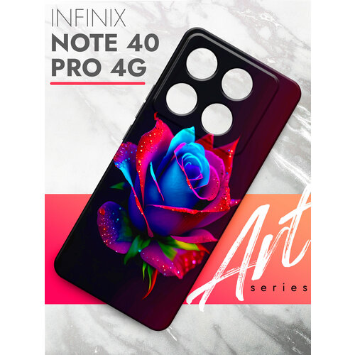 Чехол на Infinix Note 40 Pro 4G (Инфиникс Ноте 40 Про 4г) черный матовый силиконовый с защитой (бортиком) вокруг камер, Brozo (принт) Неоновая роза чехол на infinix note 40 pro 4g инфиникс ноте 40 про 4г черный матовый силиконовый с защитой бортиком вокруг камер brozo принт синий колокольчик