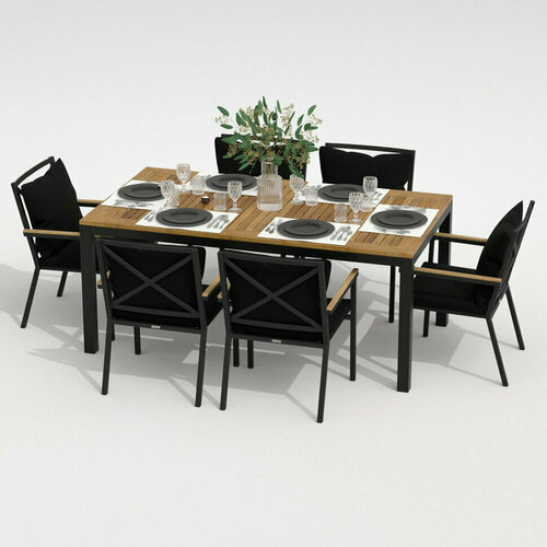 Обеденная группа TELLA FESTA plus каркас карбон / стол тик 180 / ткань черная