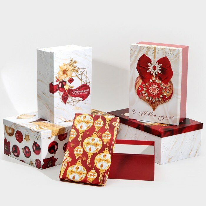 Набор подарочных коробок Дарите Счастье 5 в 1, "С Новым годом", 32,5х20х12,5 - 22х14х8,5 см