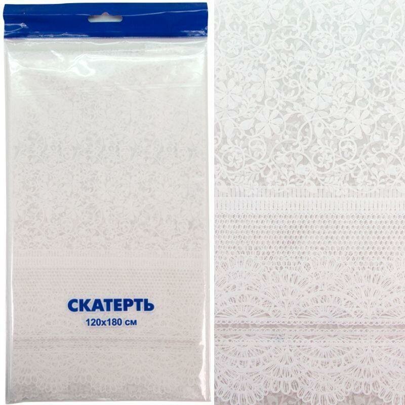 Скатерть одноразовая, Кружево, Белый, 120*180 см, 1 шт.