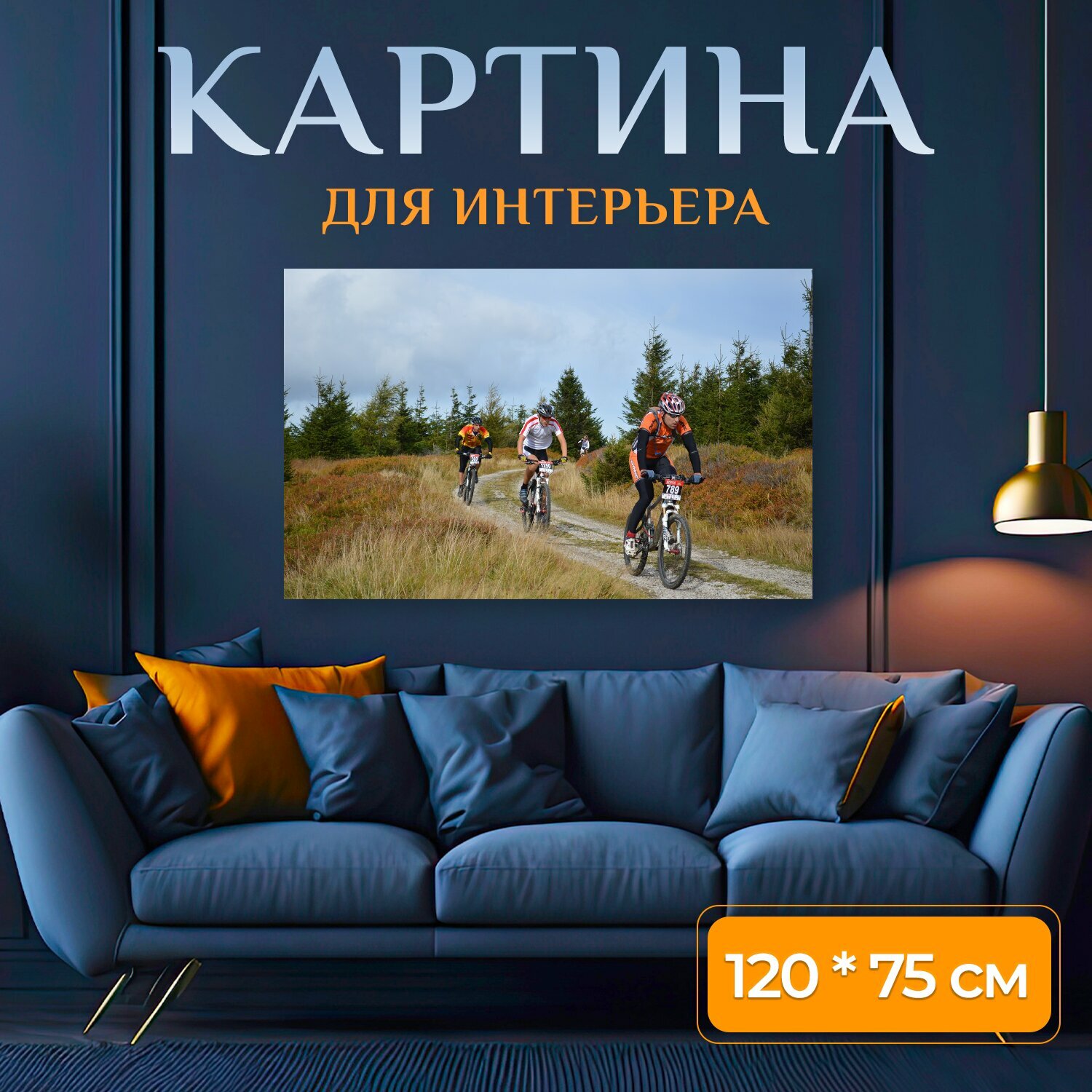 Картина на холсте "Горные велосипеды, езда на велосипеде, езда на горном велосипеде в йизерских горах" на подрамнике 120х75 см. для интерьера