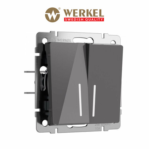 Выключатель двухклавишный с подсветкой Werkel W1120144 черный акрил IP20