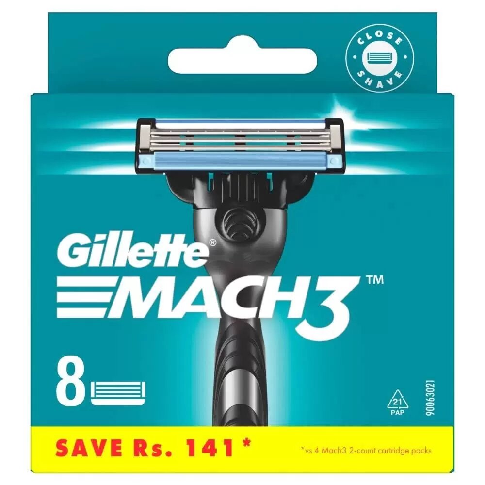 GILLETTE Mach 3 Сменные кассеты для бритья с 3 лезвиями, мужские, 8 шт
