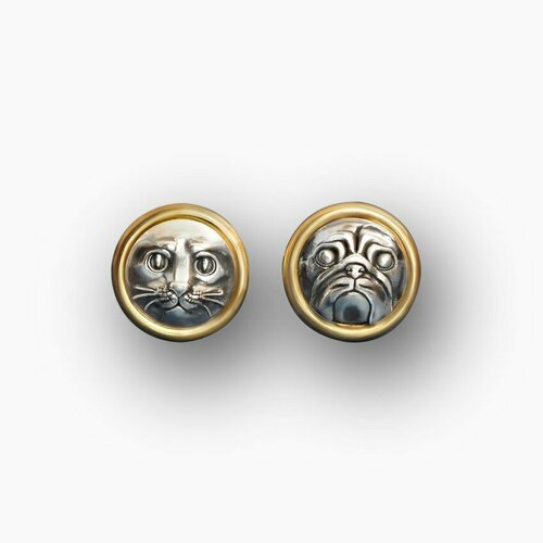 Серьги пусеты BARTE, серебро, 925 проба, золочение, размер 12 мм, длина 1.2 см, , серебристый, золотистый