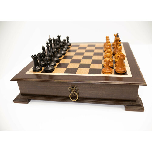 Шахматный ларец Грифон фигуры российские 2 из бука утяжеленные с королём 9 см