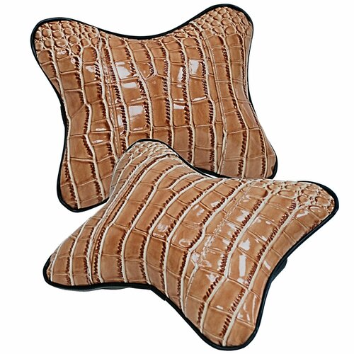 Подушка автомобильная на подголовник 2 шт из эко кожи рептилия темный беж 961₽