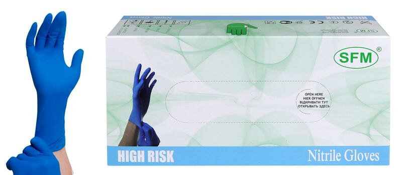 Перчатки нитриловые HIGH RISK 9-9.5 XL большие 30СМ 25ПАР SFM