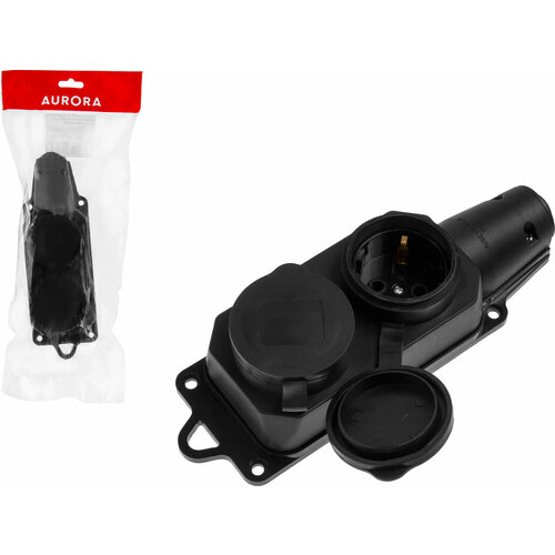 Розетка двойная переносная 16А 250В с заземлением AURORA STARTUL черная A100-013 750₽