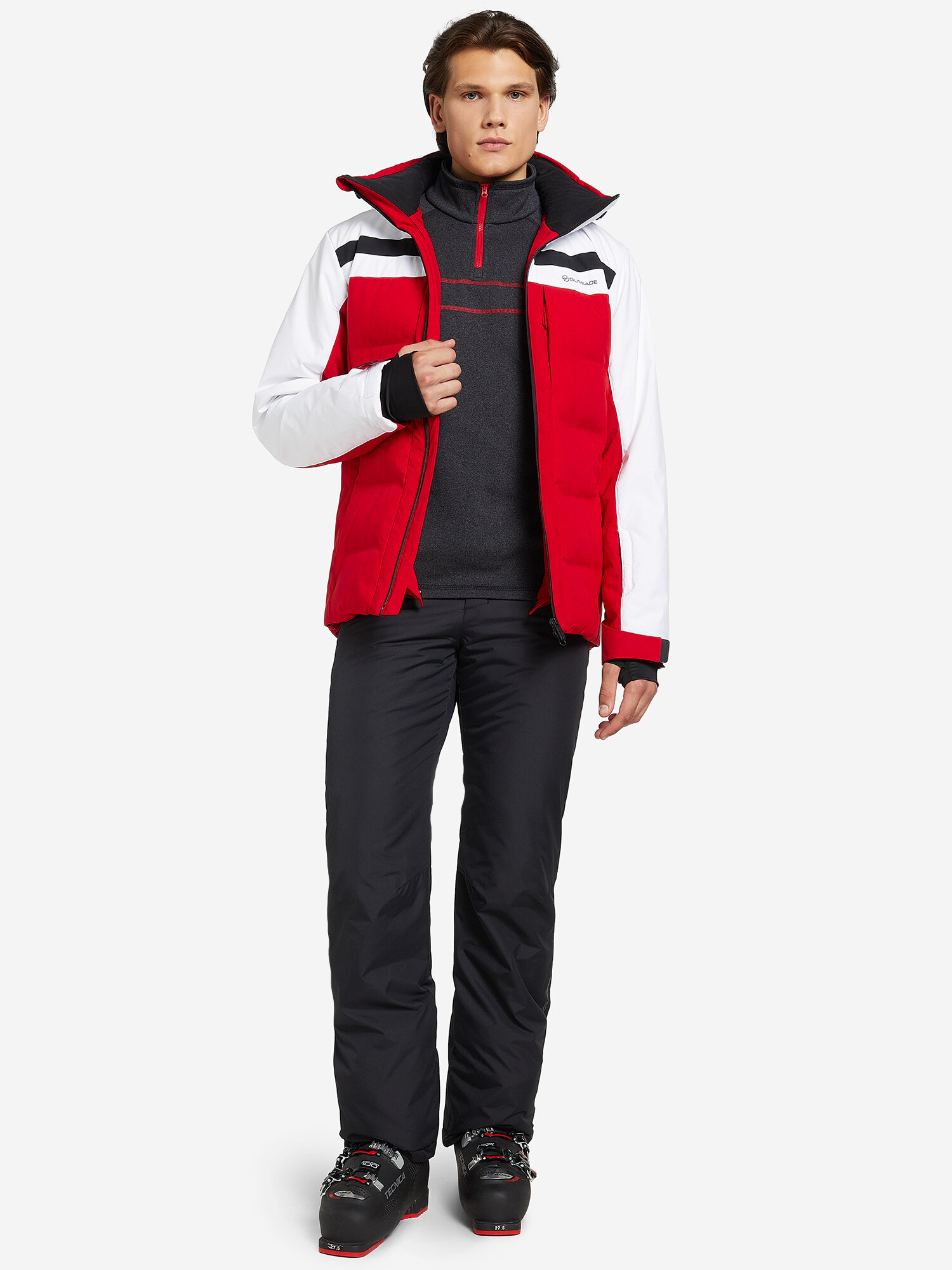 Куртка GLISSADE Men's Faux Down jacket, размер 48, белый-красный — фото 1