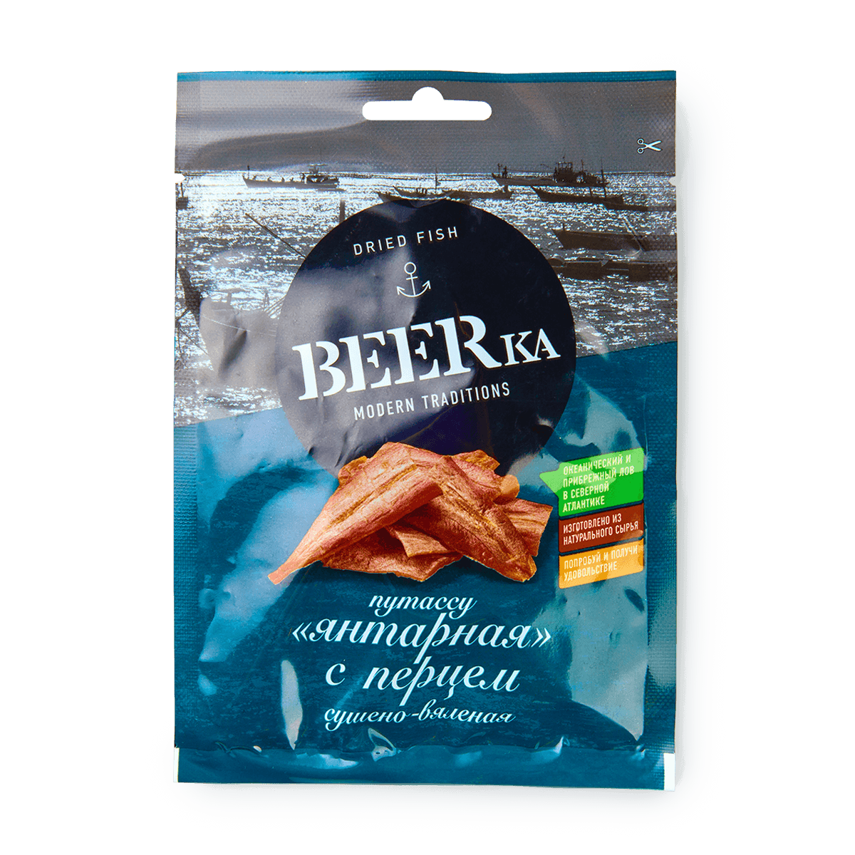 Янтарная рыбка (путассу) "Beerka", сушёно-вяленая, с перцем, 25 грамм