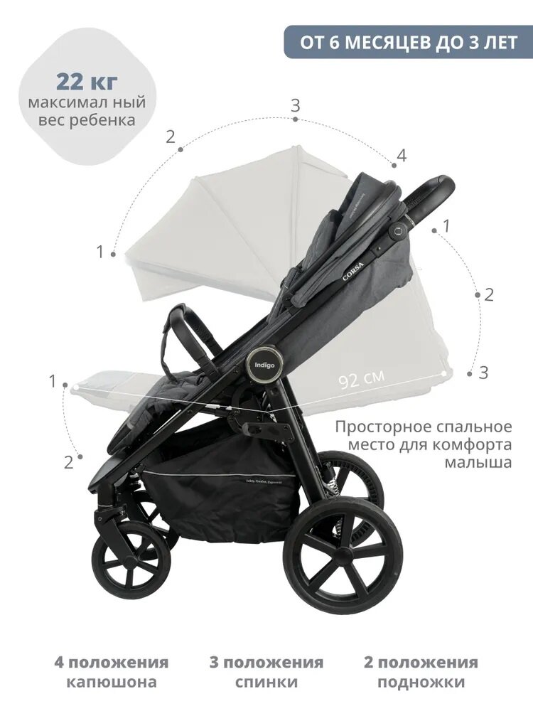 Прогулочная коляска Indigo Corsa, графитовый