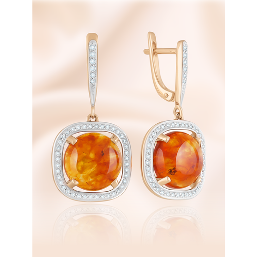 Серьги Магия Золота, красное золото, 585 проба, янтарь, размер 17 мм, длина 3.3 см, золотистый