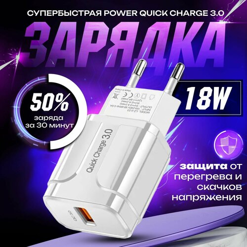 Зарядное устройство для телефона 3.0A / быстрая зарядка / универсальный блок питания Samsung, Xiaomi, Huawei, наушников / цвет белый