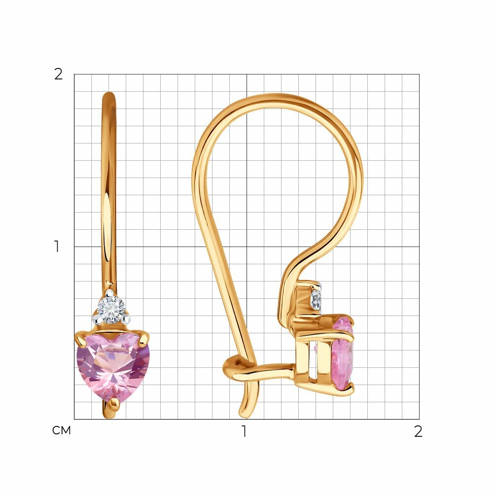 Серьги Diamant, красное золото, 585 проба, фианит, размер 18 мм — фото 1