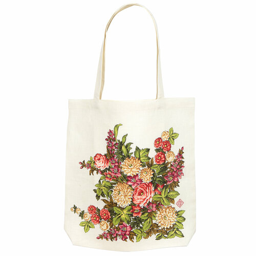 Сумка шоппер Павловопосадская платочная мануфактура, фактура зернистая, бежевый, белый