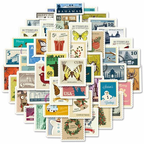 Стикеры Марки мира наклейки для ценителей для стикербомбинга скрапбукинга 50шт 431₽