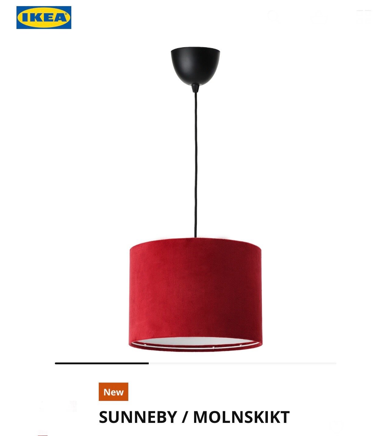 фото Подвесной светильник IKEA SUNNEBY / MOLNSKIKT IKEA черный /темно-красный бархат, 33 см