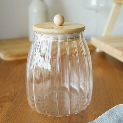 Банка для сыпучих 1000 мл бамбуковая крышка рифленое стекло 770₽