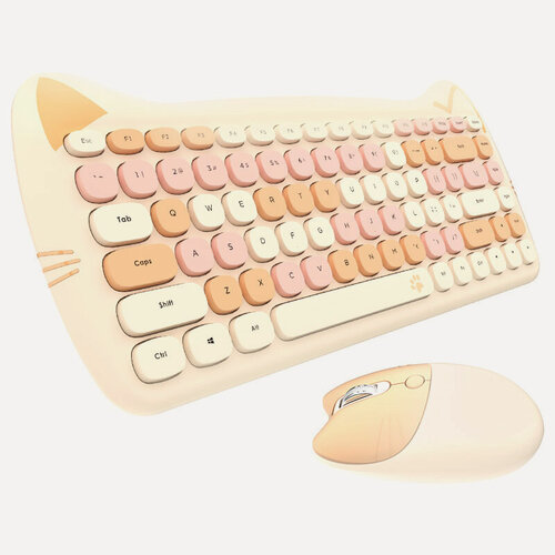 Изображение товара Набор беспроводной клавиатуры и мыши "Ferris Hand MOFII Cute Meow", цвет чай с молоком