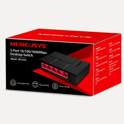 Изображение товара Коммутатор неуправляемый Mercusys MS105G 5*LAN RJ-45 10/100/1000 Мбит/с, настольный/настенный, пластиковый корпус
