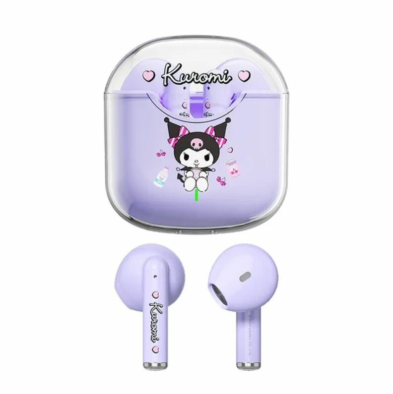 Наушники детские беспроводные с Куроми в зарядном кейсе, Bluetooth, с ограничением громкости, для девочек, фиолетовые Vivacat Kids Kuromi