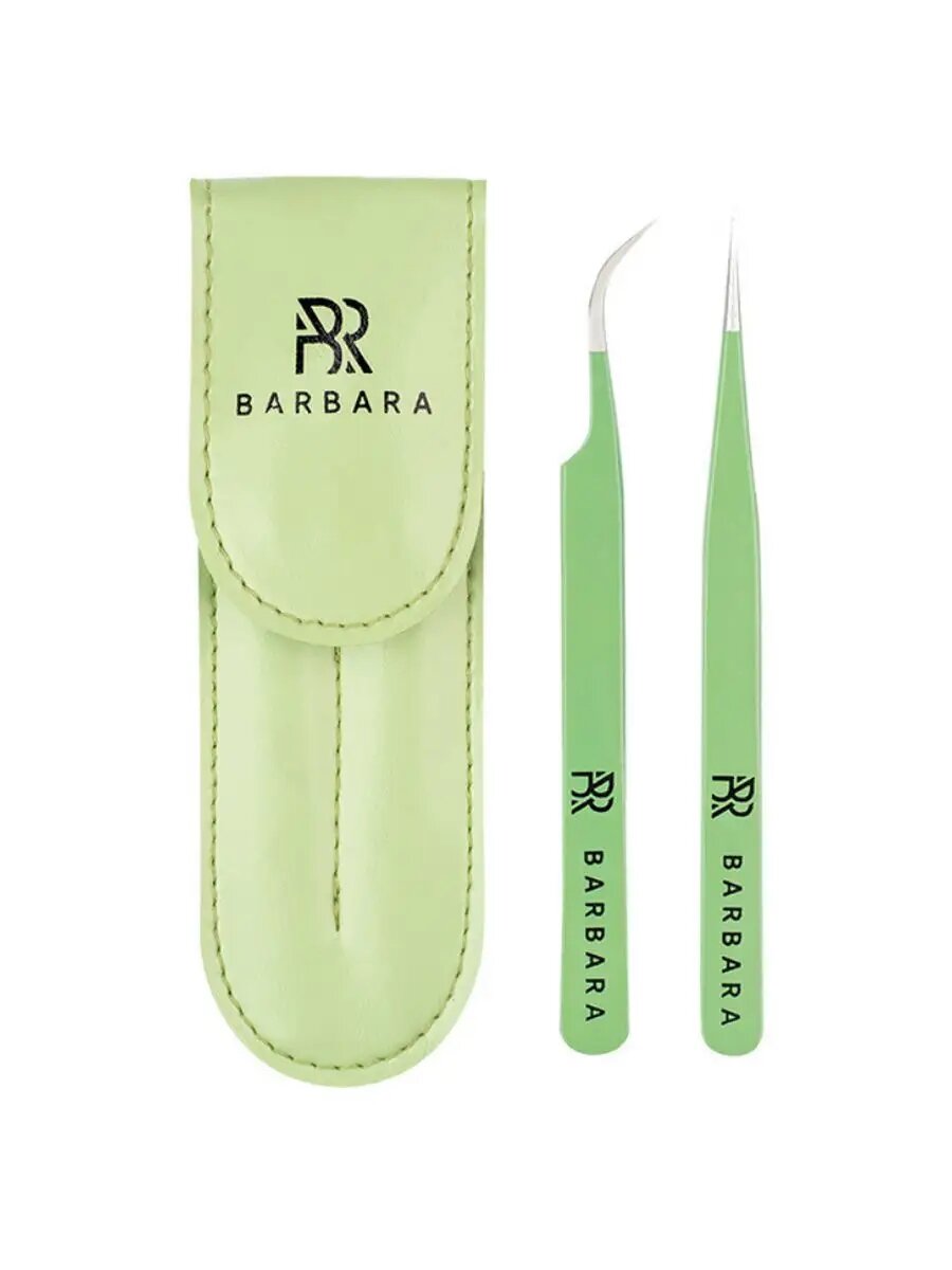 Набор пинцетов Barbara 171032719, для наращивания ресниц, нержавеющая сталь, светло-зеленые