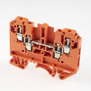 DK4-TR-OR Клемма винтовая четырехконтактная со спаренными контактами  32А 0.14-4.0 мм2 600B цвет оранжевый Dinkle.