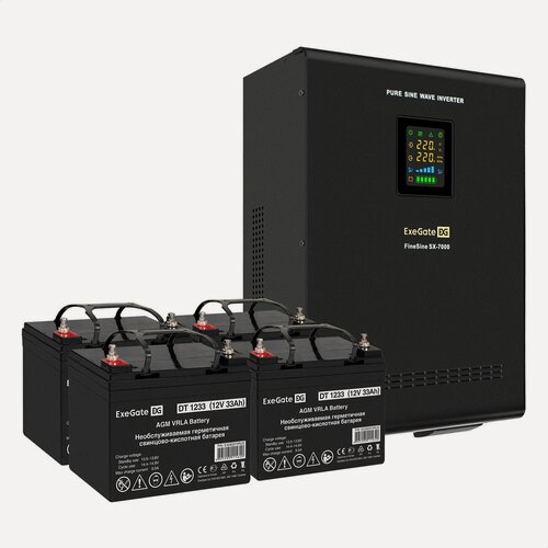 Изображение товара Комплект ИБП EX296005RUS + батарея 33Aч EX282974RUS 4шт ExeGate FineSine SX-7000. LCD. AVR.2SH. T (EX296679RUS)