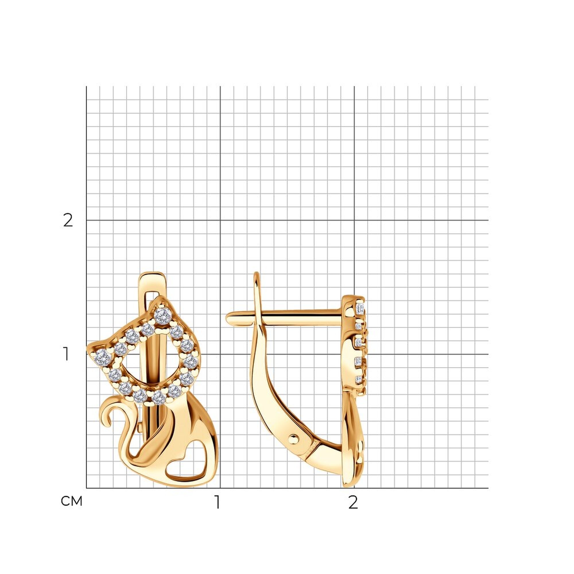 Серьги Diamant online, серебро, 925 проба, золочение, фианит, длина 1.5 см, , прозрачный — фото 1