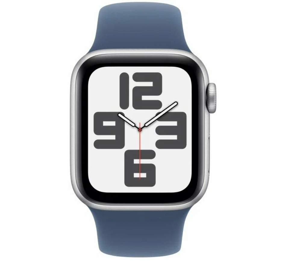 Умные часы Apple Watch SE (2024) GPS 44mm Silver Aluminium Case with Denim Sport Band - S/M MXEQ3(Не установлен Rustore) — фото 1