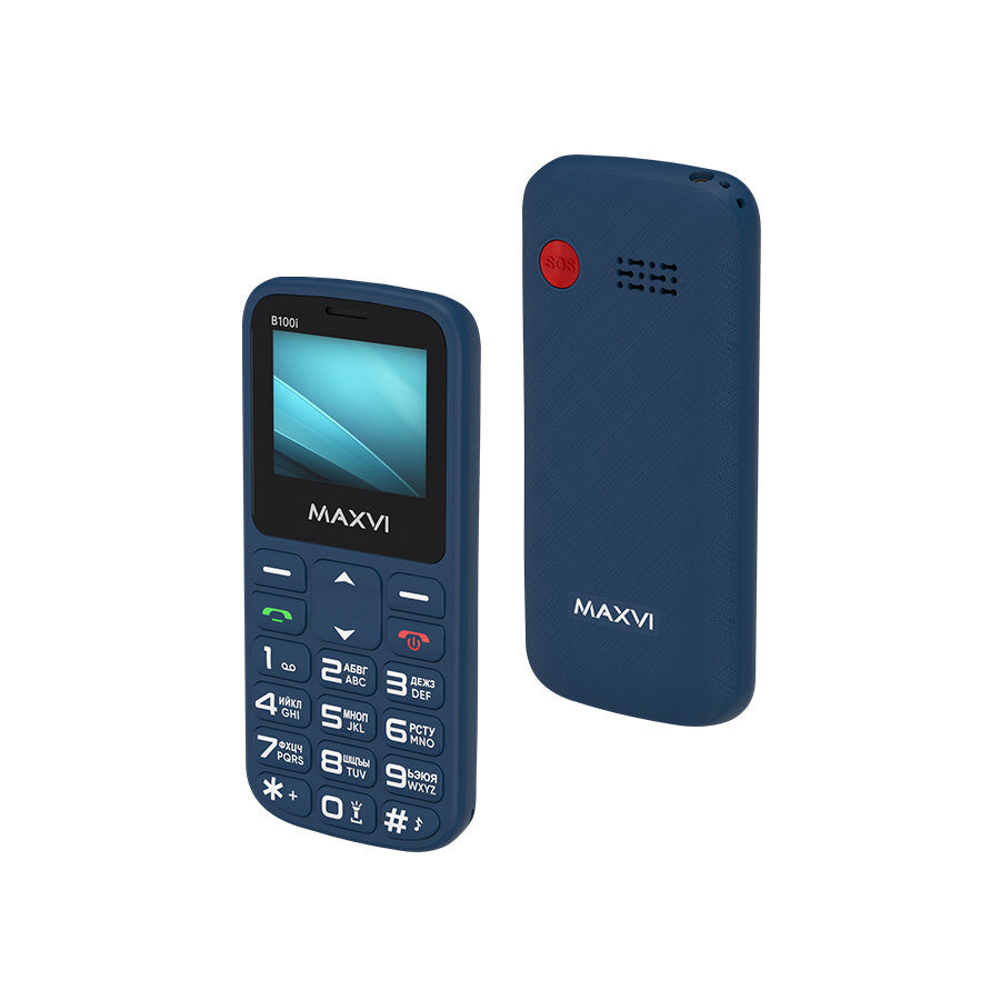 Кнопочный телефон Maxvi B100 Blue, кнопочный, две SIM-карты, Bluetooth, фонарик — фото 1