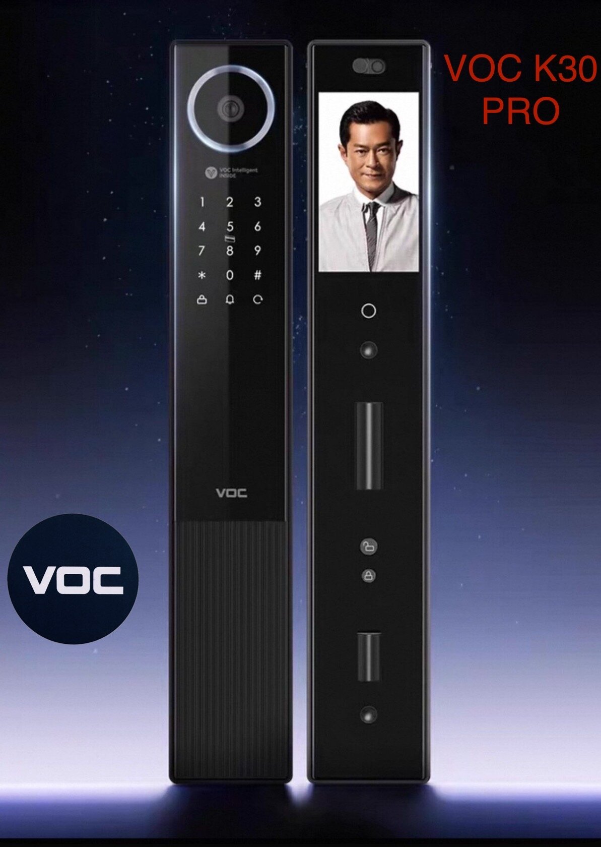 Умный дверной замок VOC K30 MAX PRO на входную дверь со сканером для распознавания отпечатка пальцев, камерой для Face ID, Wi-Fi, черный на русском языке
