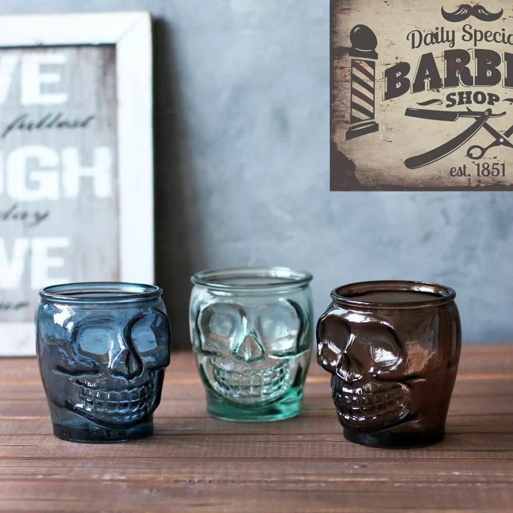 Стакан для коктейлей "Череп"; 400мл; D89, H102мм; синий — фото 1