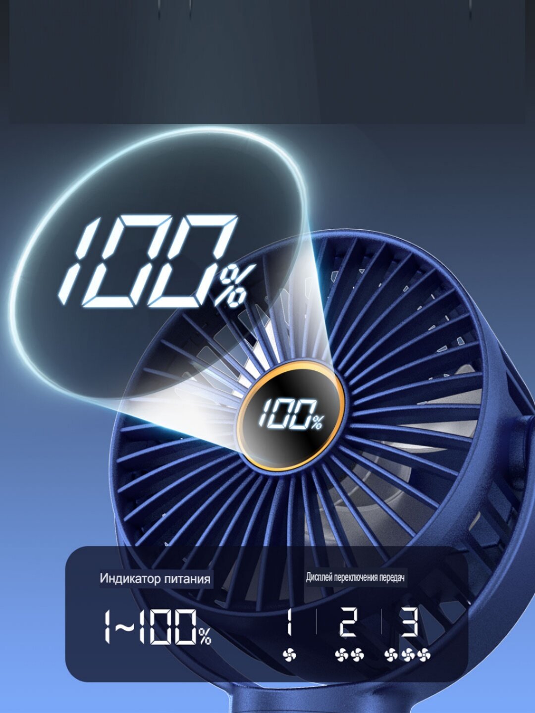 Вентилятор для коляски Coolpad M25, с цифровым дисплеем, портативная, USB, 3 скорости — фото 1