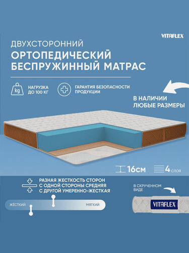 Изображение товара Матрас беспружинный 160х190 см Vitaflex Anatomic Бежевый 15V Sk ортопедический, ППУ, с кокосом, в рулоне
