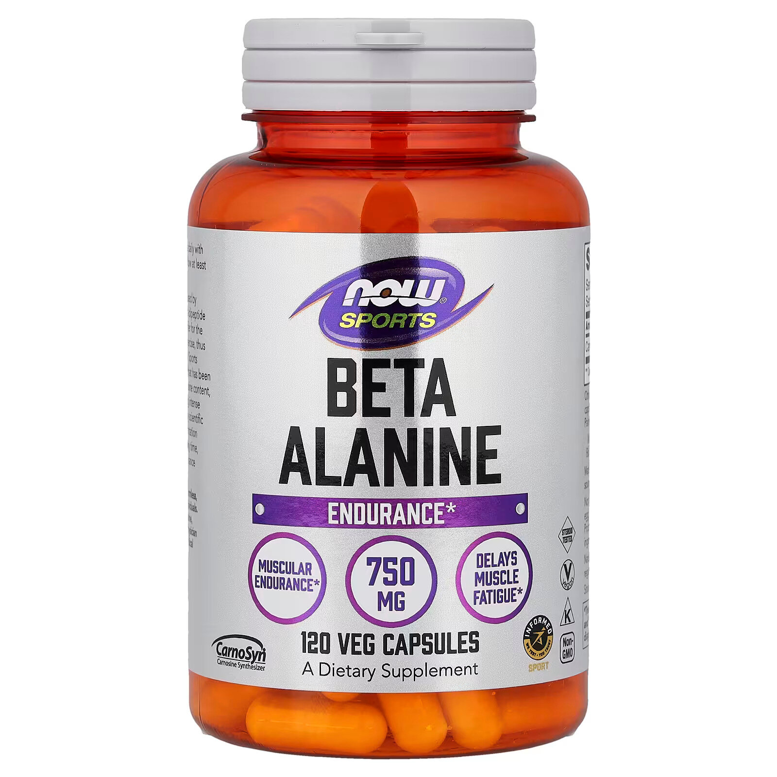 NOW Beta-Alanine 750 mg N120 — поддержка выносливости, мышечного тонуса и энергии, 120 капсул