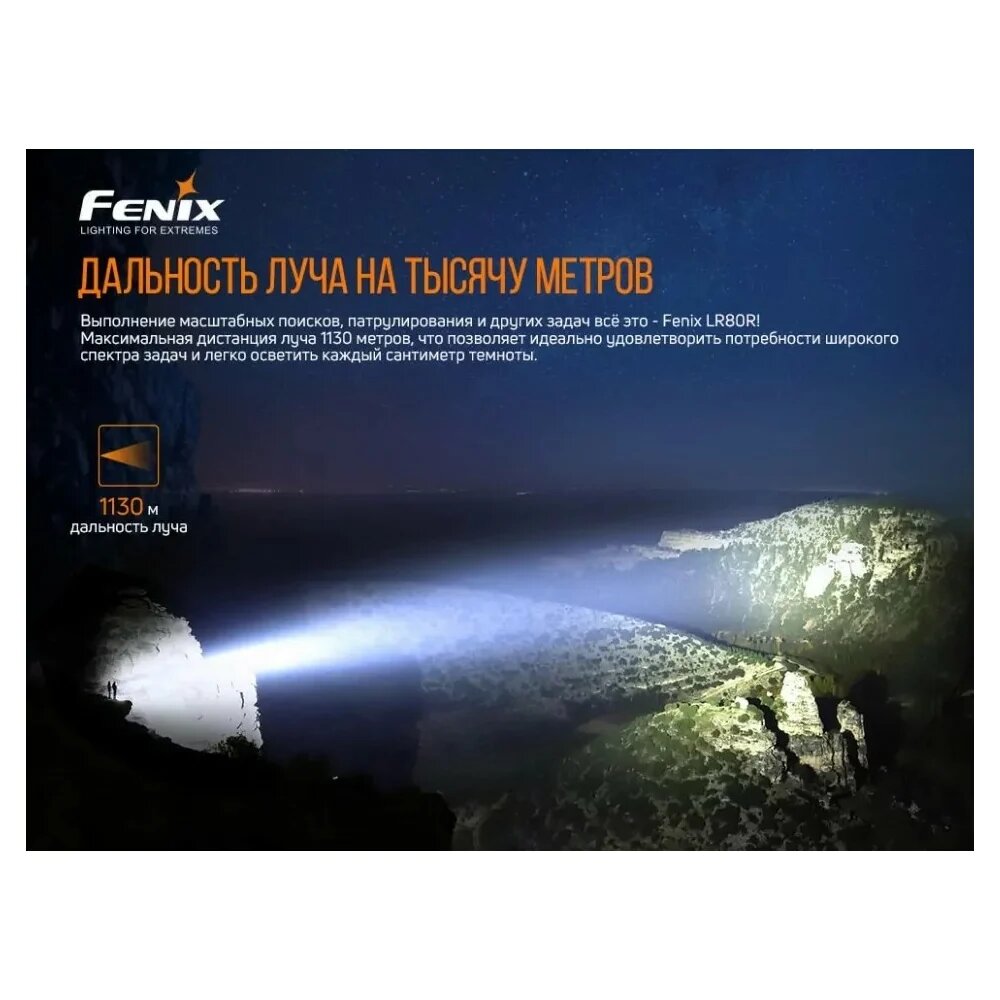 Фонарь Fenix LR80R 2 В для поисковых и спасательных задач, корпус IP68, аккумулятор, разъём type‑C, 10 режимов — фото 1
