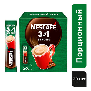 Растворимый кофе Nescafe 3 в 1 крепкий, в стиках, шоубокс, 20 уп., 290 г, 