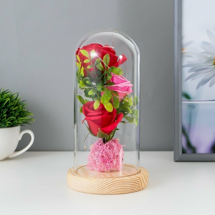 фото Ночник-колба "Три розы" LED от батареек 3хААА 11х11х21,5 см